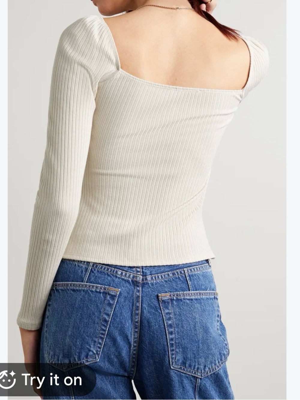 Banana Republic Cream Ribbed Square-Neck Long Sleeve Top nwt